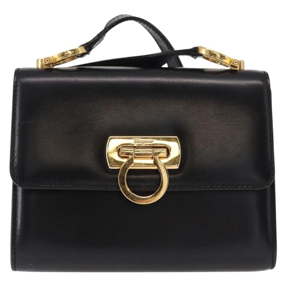Salvatore Ferragamo Leather Gancini Shoulder Bag Black